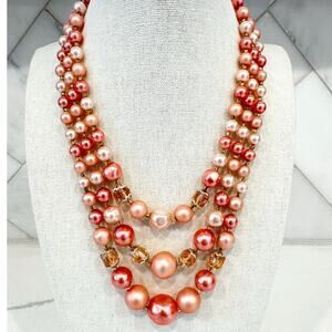 Vintage Pink & Peach Multi-Strand Faux Pearl Necklace